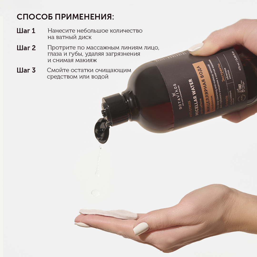 Мицеллярная вода с кофеином для глубокого очищения и снятия макияжа ANTI-STRESS