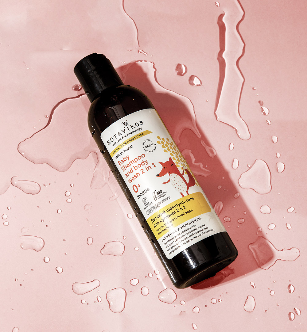 Детский шампунь-гель 2в1 на основе цветочной воды гамамелиса