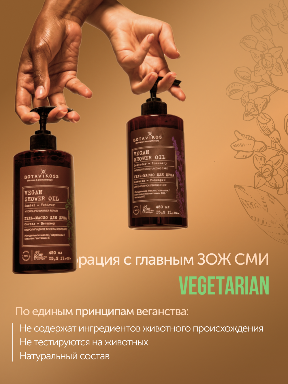 Гель-масло для душа Сантал-Ветивер Botavikos гидролипидное восстановление