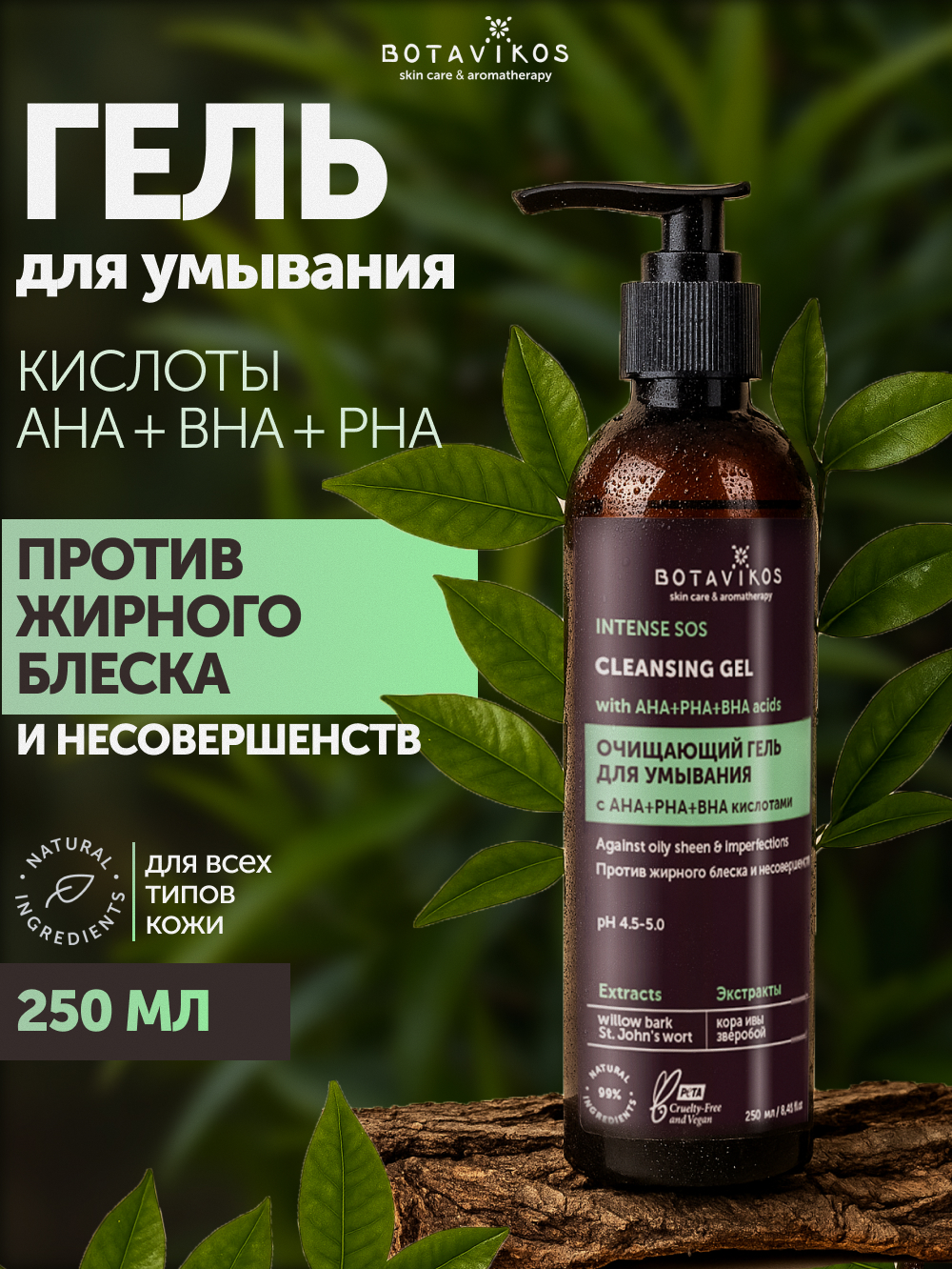 Очищающий гель для умывания INTENSE SOS с AHA+PHA+BHA кислотами