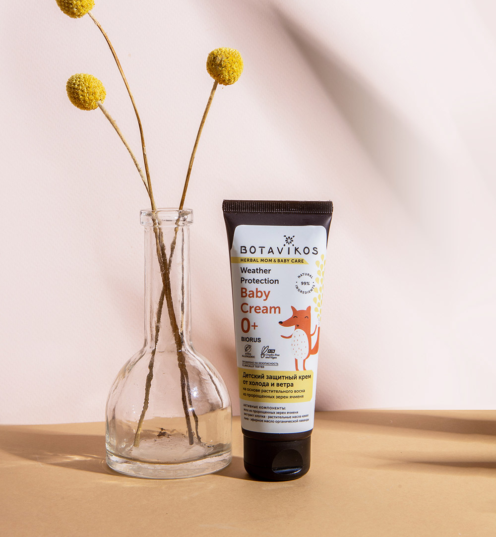 Детский защитный крем от холода и ветра на основе растительного воска из пророщенных зерен ячменя