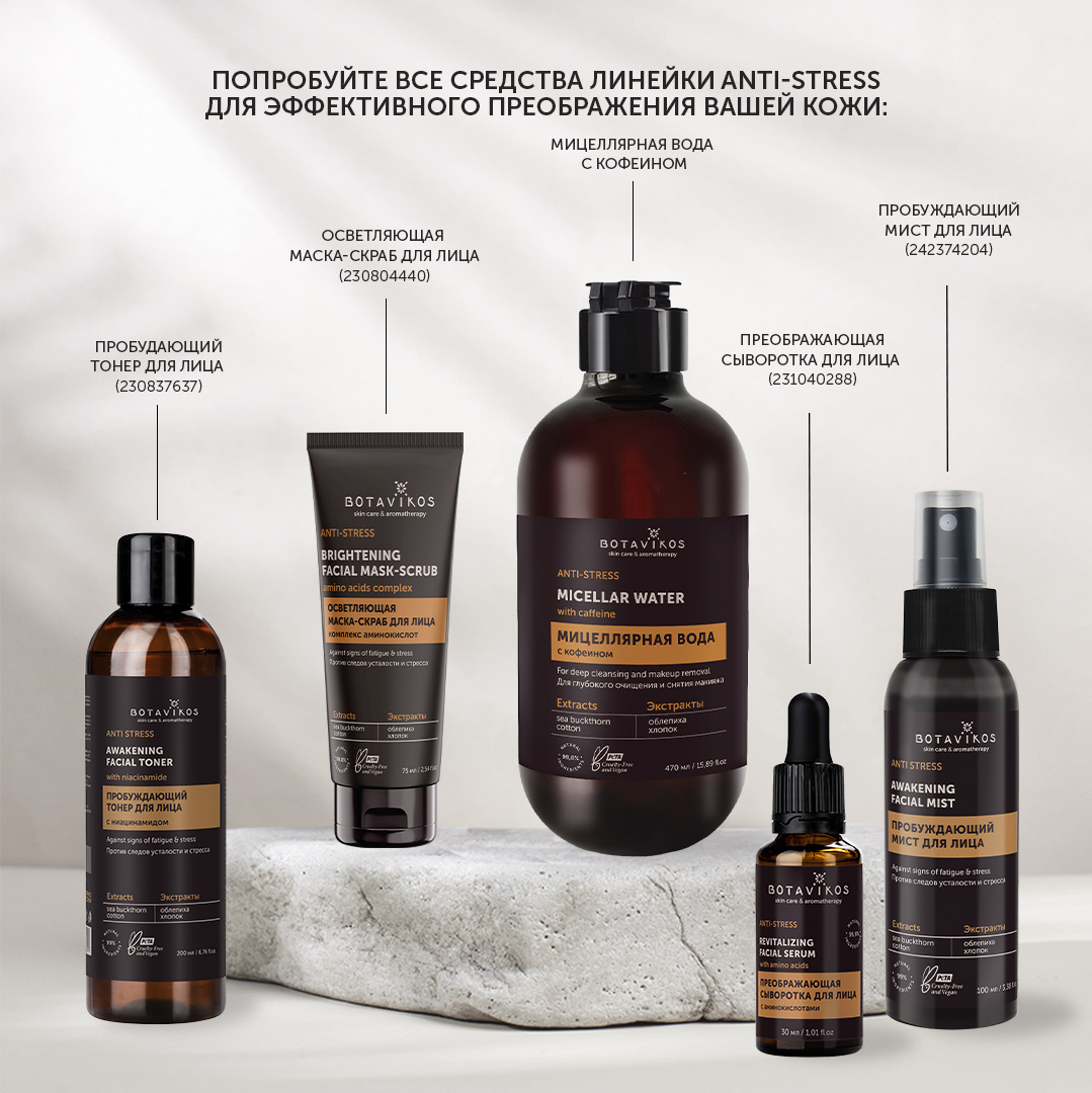 Мицеллярная вода с кофеином для глубокого очищения и снятия макияжа ANTI-STRESS