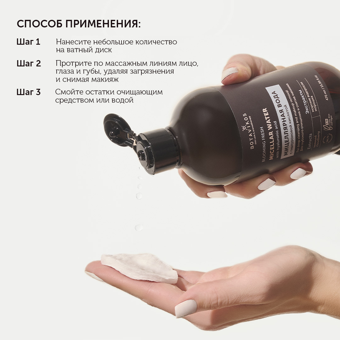 Мицеллярная вода с гиалуроновой кислотой для глубокого очищения и снятия макияжа BLOOMING FRESH