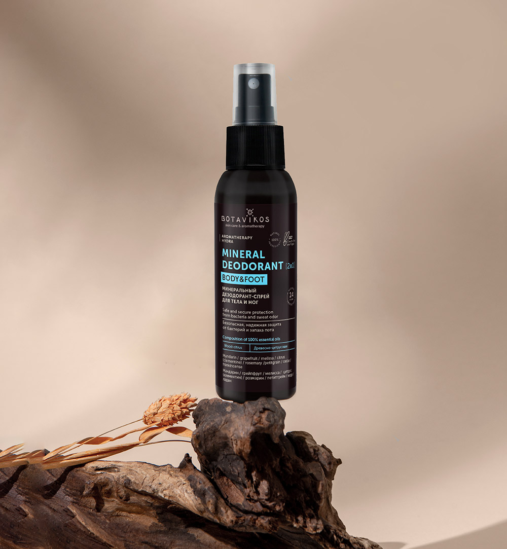 Минеральный дезодорант-спрей для тела и ног Aromatherapy Hydra, древесно-цитрусовый