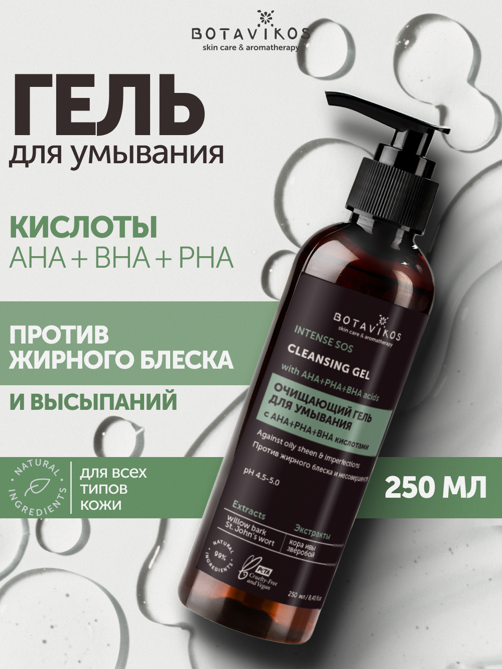 Очищающий гель для умывания INTENSE SOS с AHA+PHA+BHA кислотами